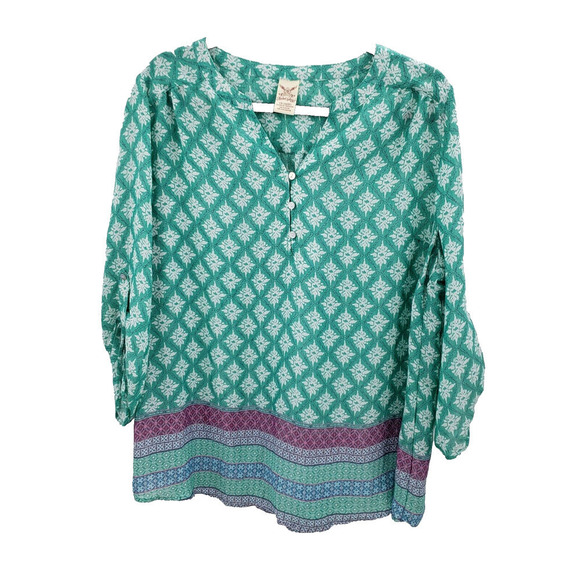 Faded Glory 1x Peasant Blouse Womens Plus Geometric Print Multicolor Top 16w - Picture 1 of 11